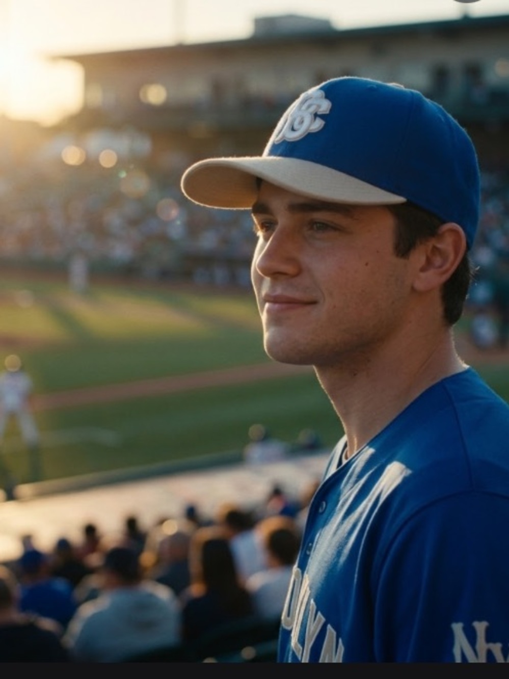 Blue and Beige Embroidered Two-Tone Baseball Cap
